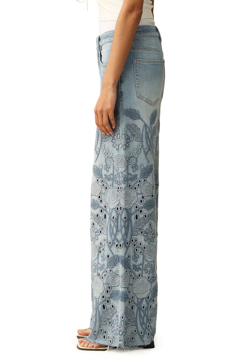 Embroidered High Waist Wide Leg Jeans, Alternate, color, MEDIUM BLUE