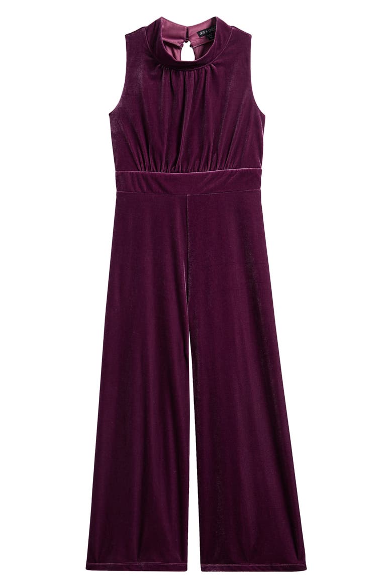 Kids' Mock Neck Velour Jumpsuit, Main, color, LAVENDAR