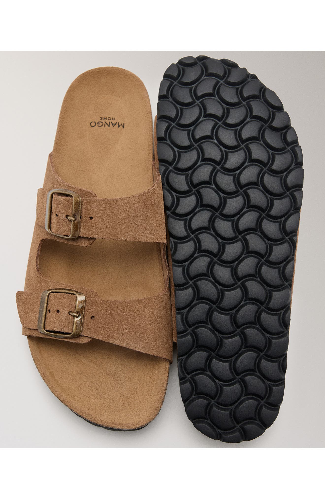 MANGO Double Buckle Slide Sandal, Alternate, color, Brown