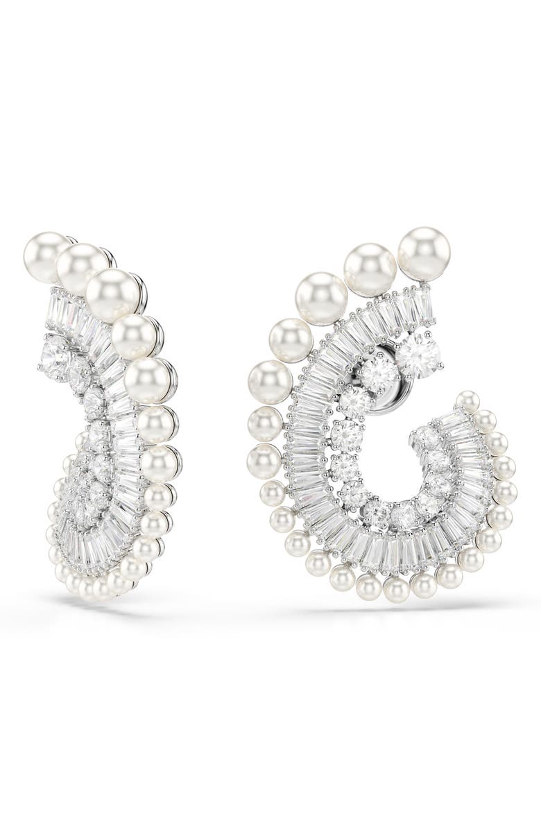 Swarovski x Ariana Grande Mixed-Cut Cubic Zirconia & Faux Pearl Hoop Earrings, Main, color, 