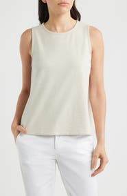 Eileen Fisher Crewneck Side Slit Organic Cotton Tank