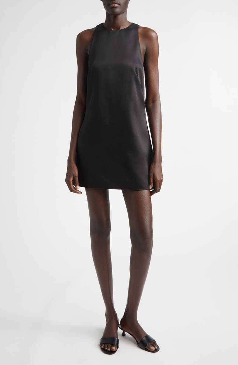 Brandon Maxwell The Joelle Virgin Wool & Silk Sateen Minidress, Main, color, Black