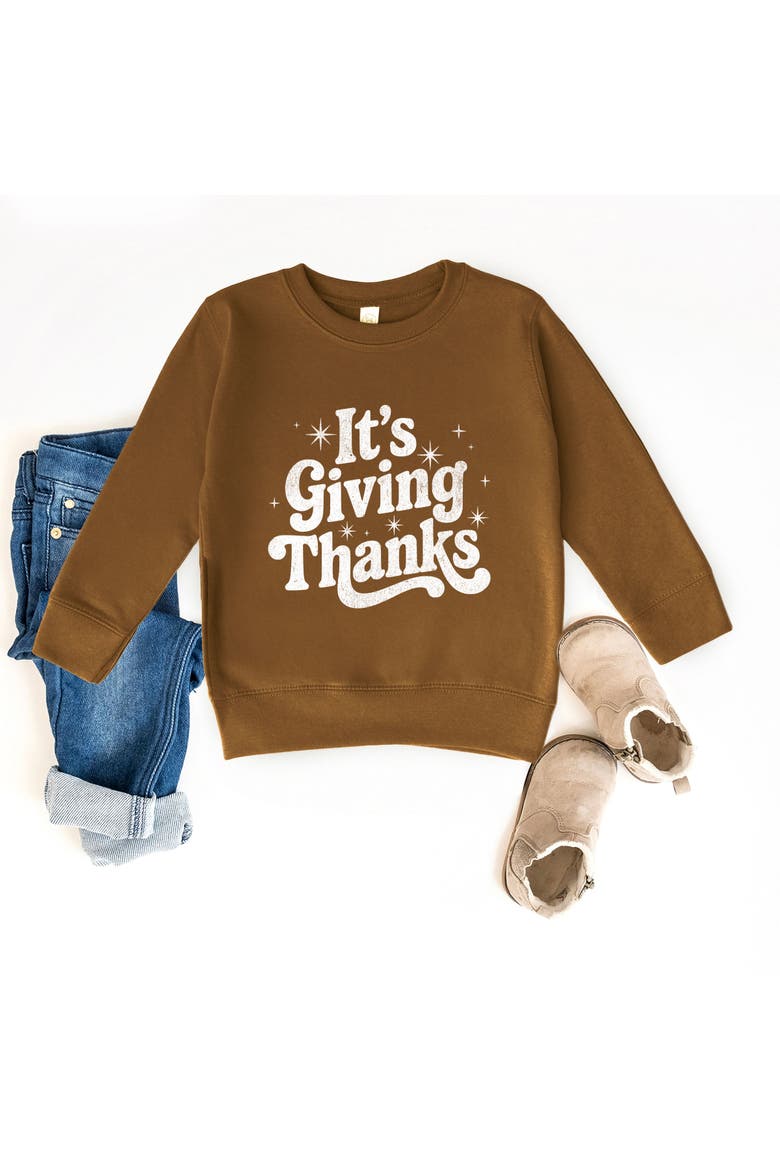Its Giving Thanks Toddler Graphic Sweatshirt, Alternate, color, Camel