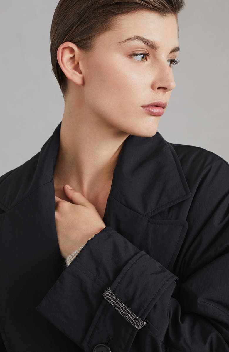 Brunello Cucinelli Trenchcoat with Shiny Cuff Details, Alternate, color, 