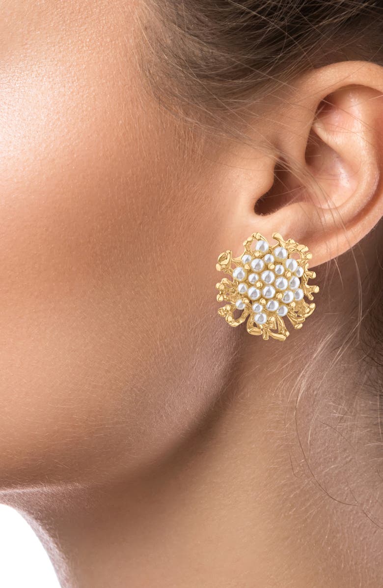 JARDIN Faux Pearl Coral Cluster Stud Earrings, Alternate, color, 
