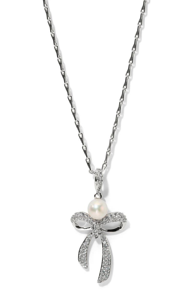 Eros Bow Cubic Zirconia Pendant Necklace, Main, color, RHODIUM