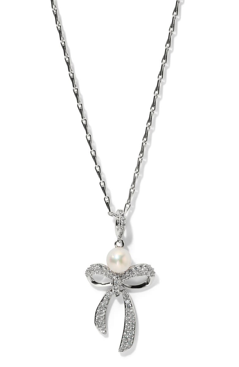 Nadri Eros Bow Cubic Zirconia Pendant Necklace, Main, color, Rhodium