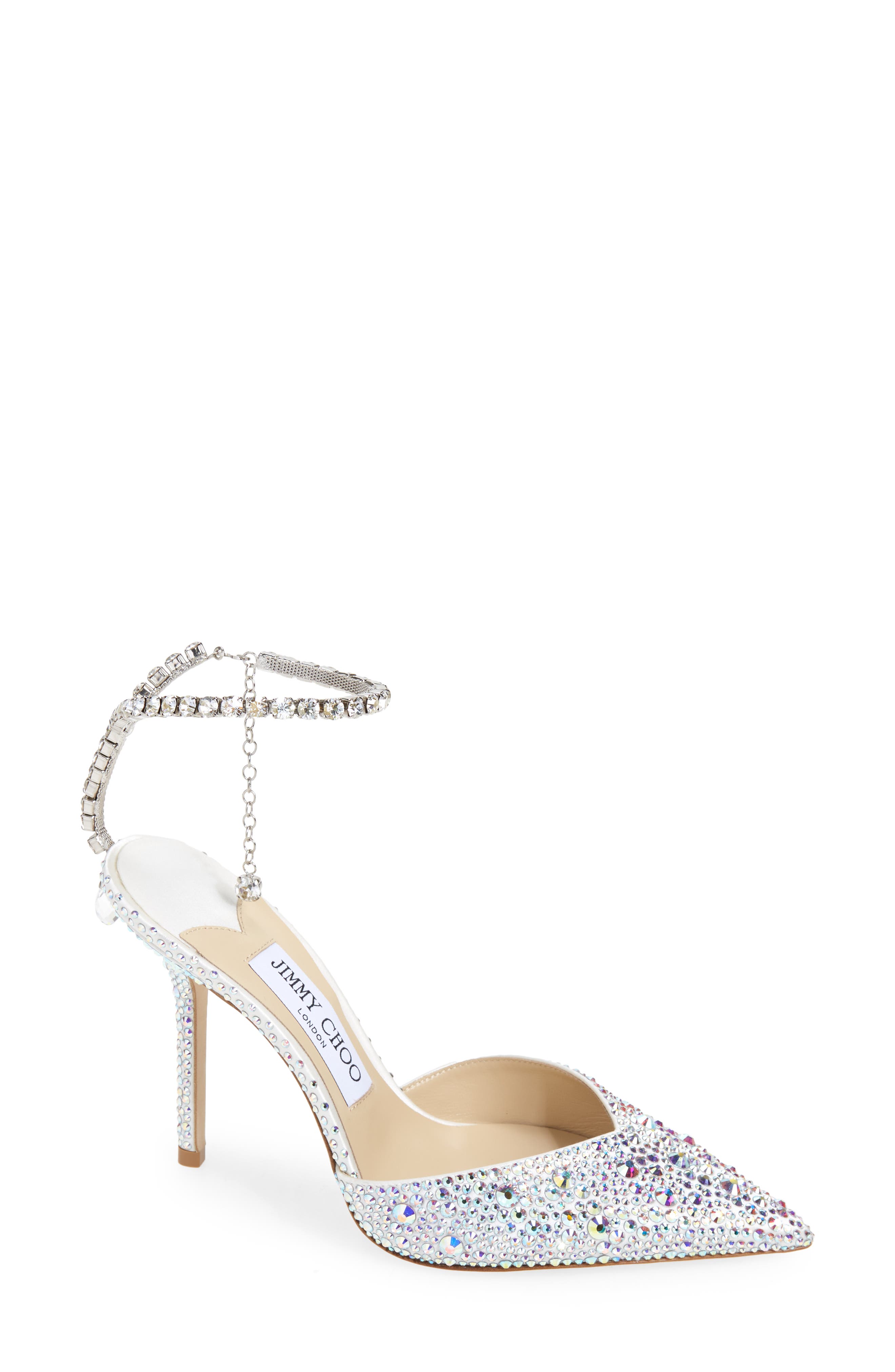 Jimmy Choo Saeda Crystal Ankle Strap Pointed Toe Pump, Main, color, 