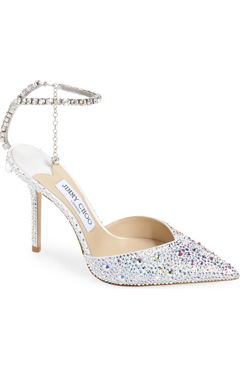 Jimmy Choo Saeda Crystal Ankle Strap Pointed Toe Pump, Main, color,