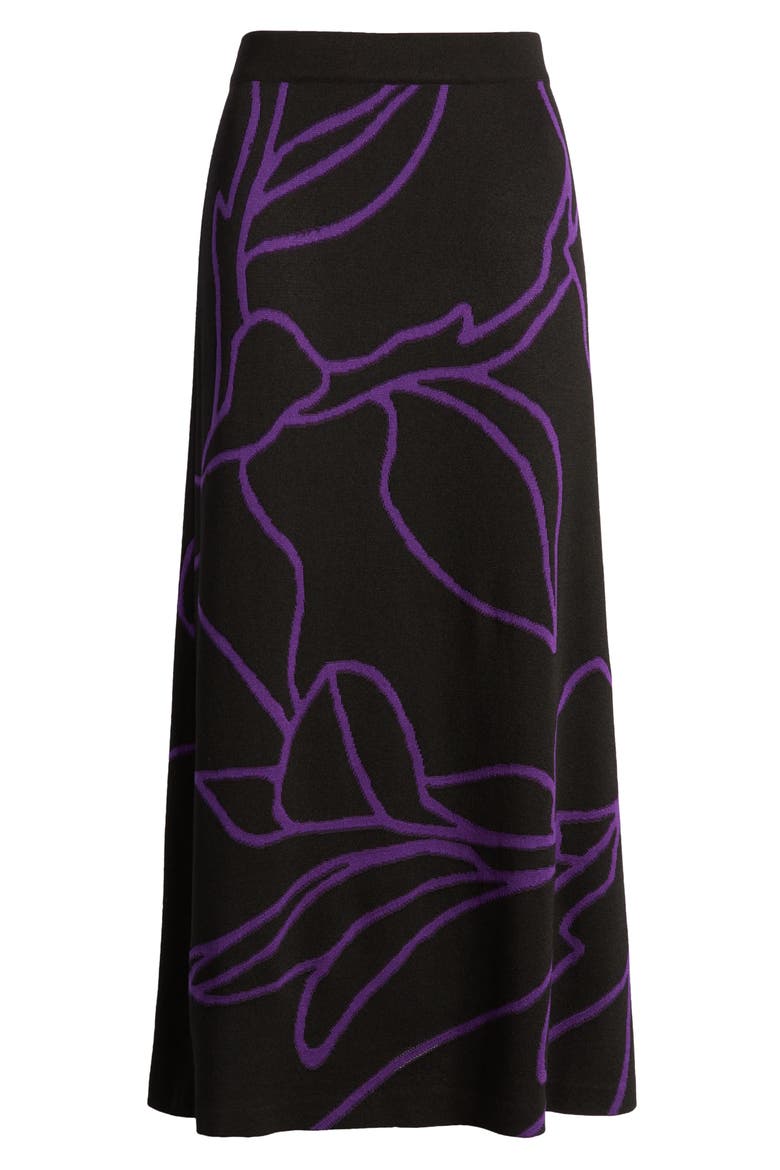Abstract Floral Print A-Line Midi Skirt, Alternate, color, BLACK/ VALIENT PURPLE