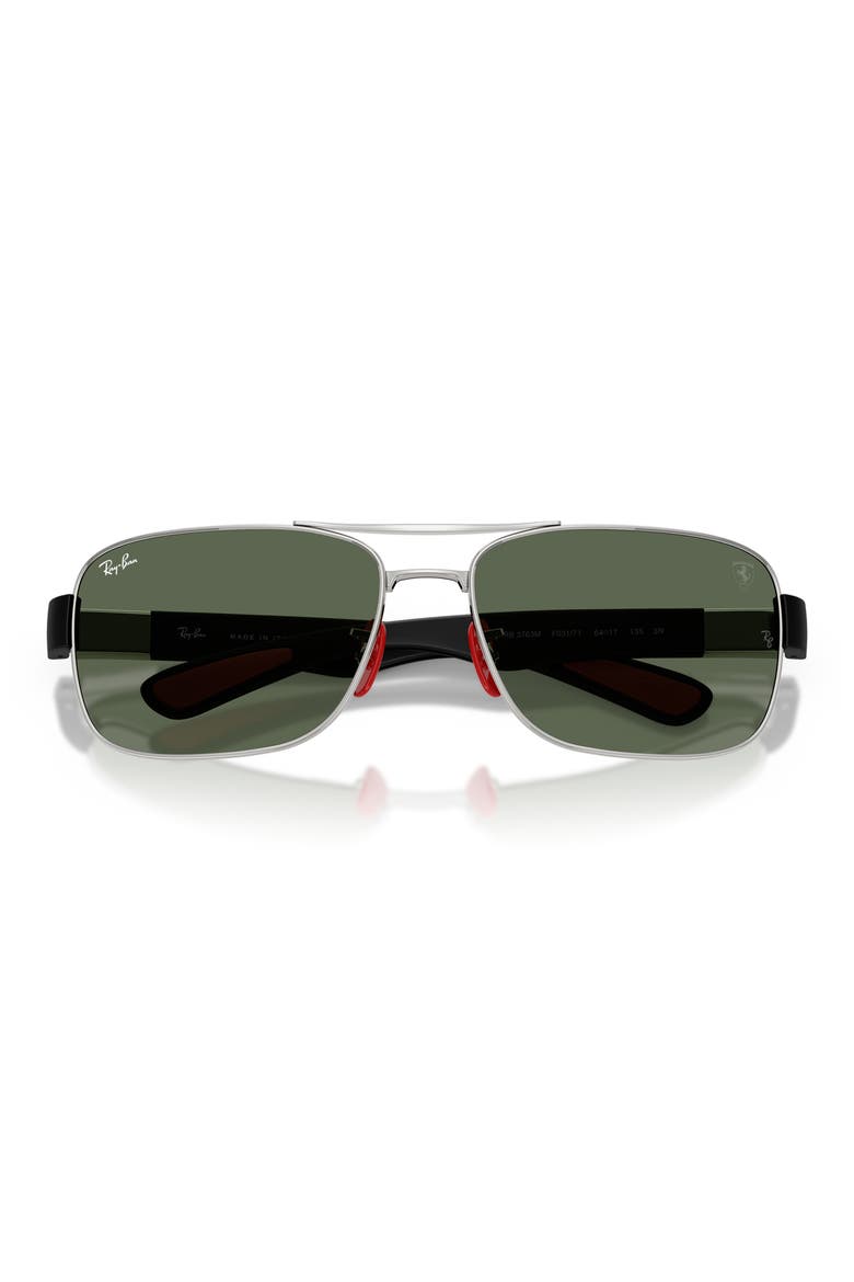 x Scuderia Ferrari 64mm Oversize Double Bridge Square Sunglasses, Alternate, color, SILVER / DARK GREEN