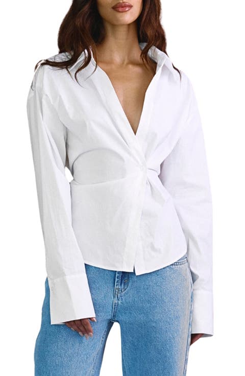 Tilda Pleated Long Sleeve Cotton Blend Shirt