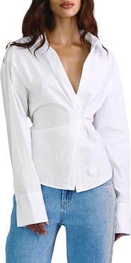 Bayse Tilda Pleated Long Sleeve Cotton Blend Shirt
