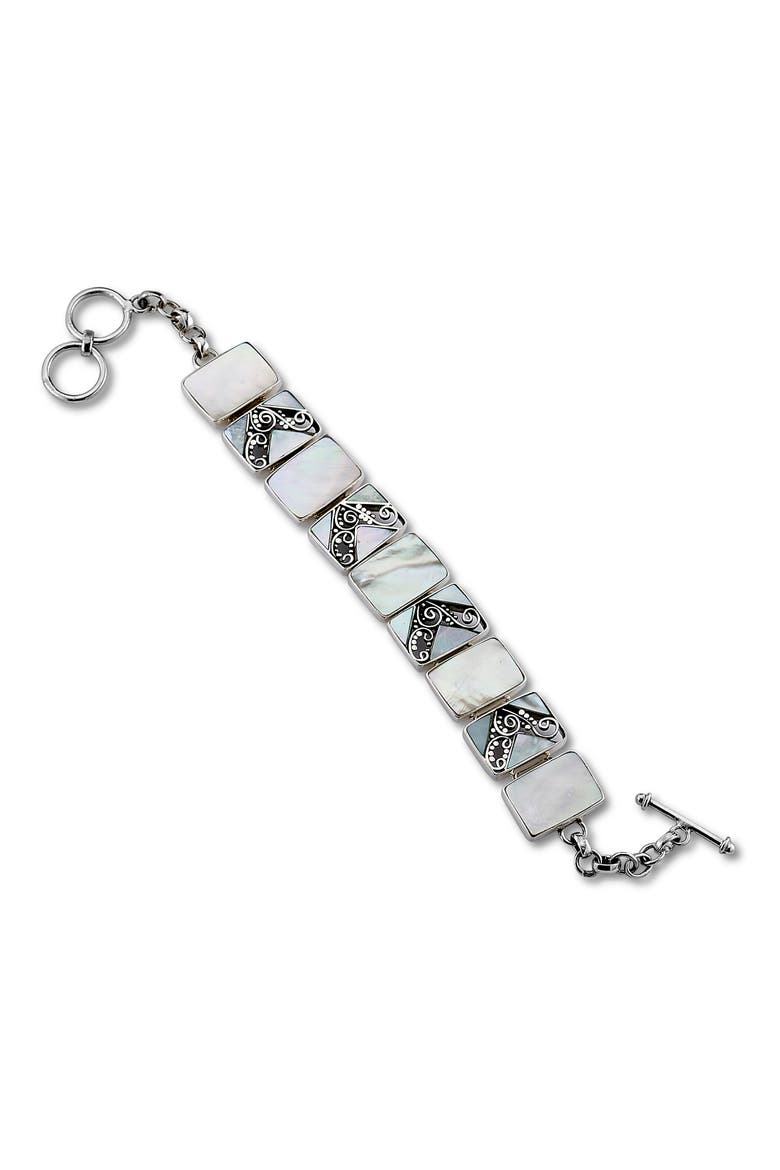 Bali Mother of Pearl Scrollwork Bracelet, Main, color, WHITE