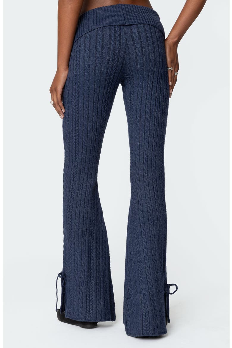 Chase Foldover Bow Trim Cable Knit Pants, Alternate, color, NAVY