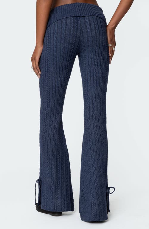 Edikted Chase Foldover Bow Trim Cable Knit Pants In Navy