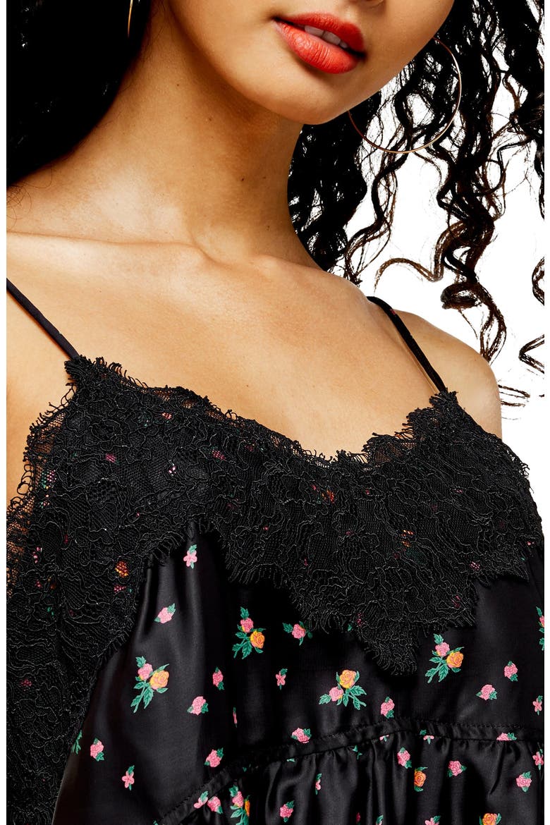 Ditsy Lace Trim Camisole, Alternate, color, BLACK MULTI