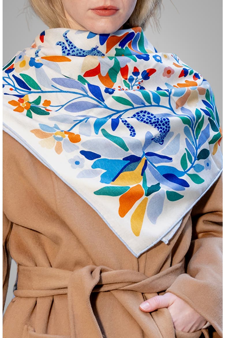 Double Sided Wool Silk Scarf Of Day Jungle Reverie, Alternate, color, Blue