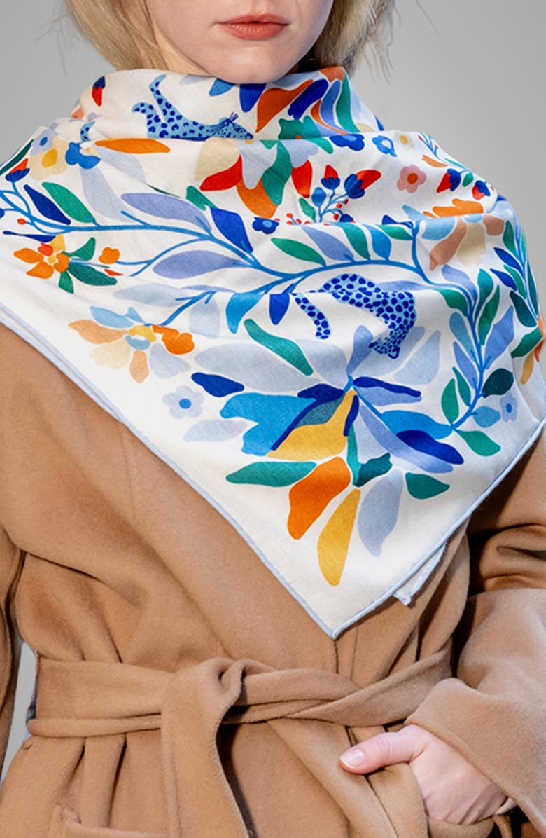 Jessie Zhao New York Double Sided Wool Silk Scarf Of Day Jungle Reverie, Alternate, color, Blue