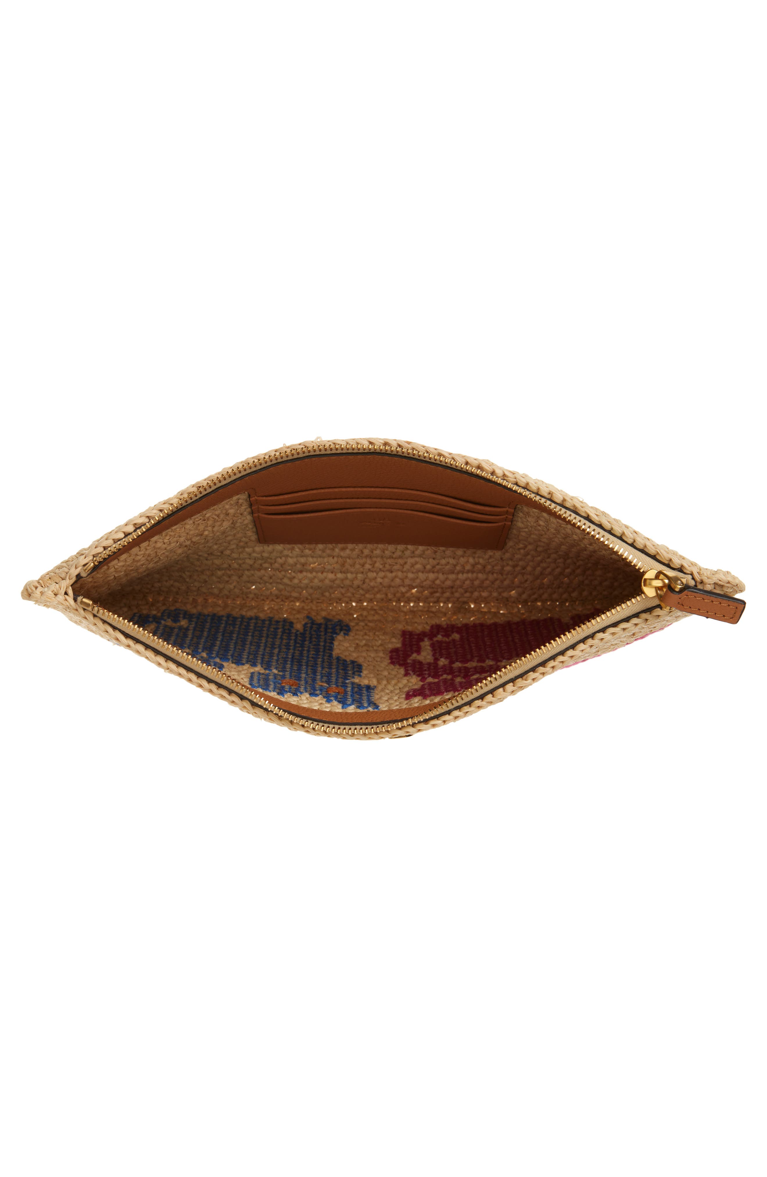 Valentino Garavani Medium Raffia Zip Pouch, Alternate, color, Natural Multi