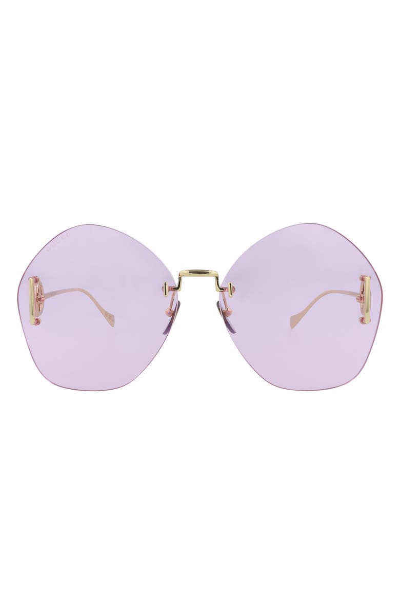 Gucci Novelty 65mm Oversize Round Sunglasses, Main, color, Gold Gold Violet
