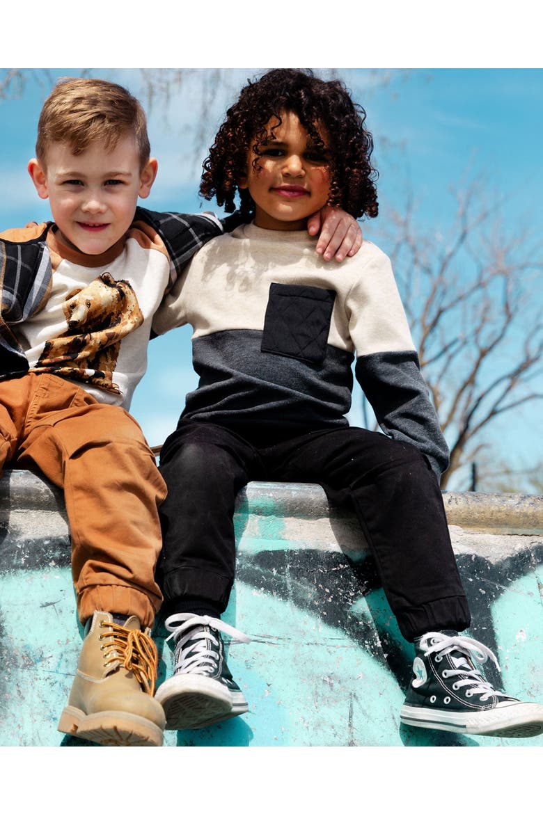 Boy's Super Soft Colorblock Top With Quilted Pocket Beige And Black, Alternate, color, Peacoat