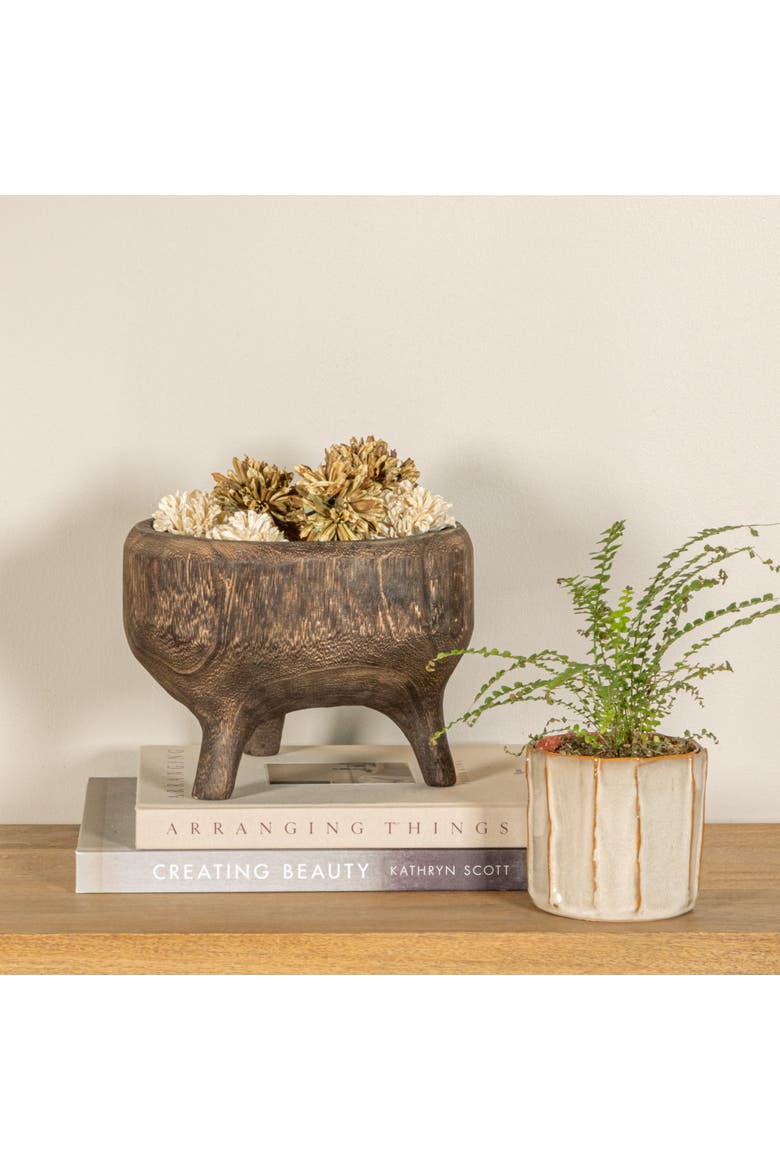 Rustic Paulownia Footed Wood Bowl, Charred Brown, Alternate, color, Brown