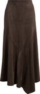 CITY BLUES Asymmetrical Hem Faux Suede Midi Skirt