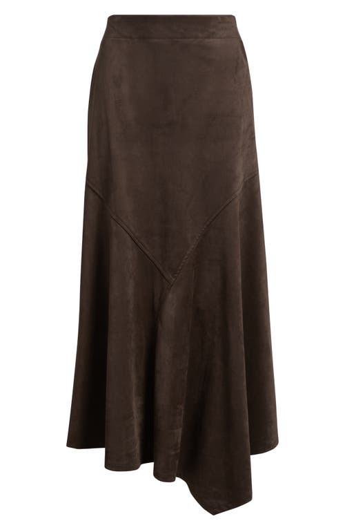 City Blues Asymmetrical Hem Faux Suede Midi Skirt In Brown