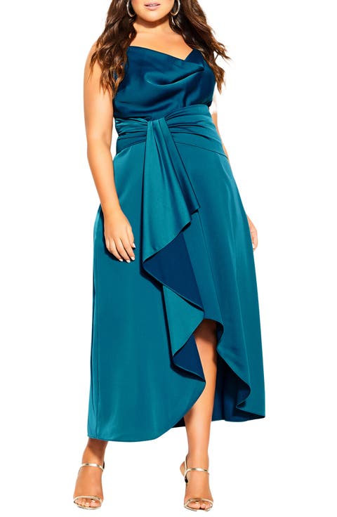 Simplicity Cowl Neck Satin Midi Dress (Plus Size)
