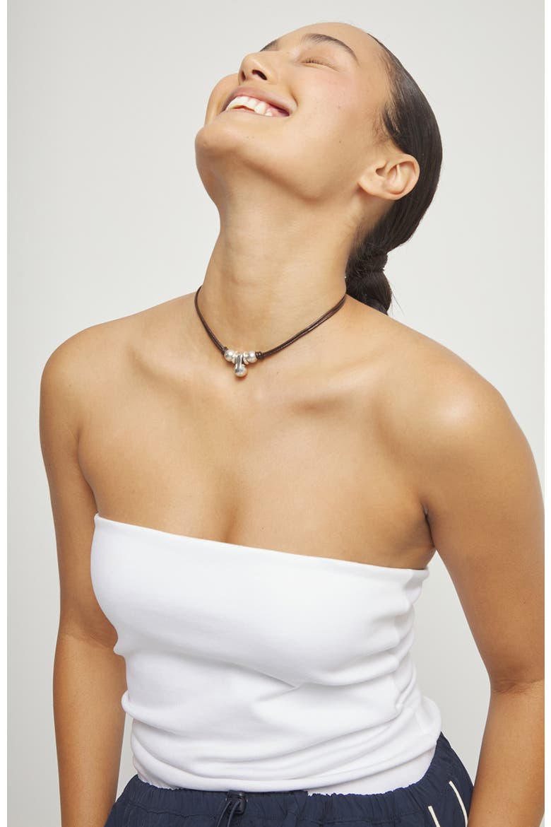 Leather Necklace with Three Sterling Silver-Plated Dials, Alternate, color, Silver