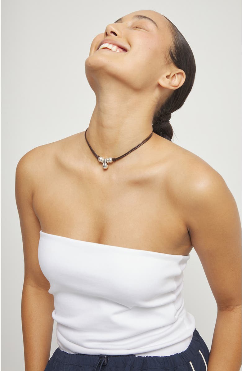 UNODE50 Leather necklace with three sterling silver-plated dials, Alternate, color, Silver