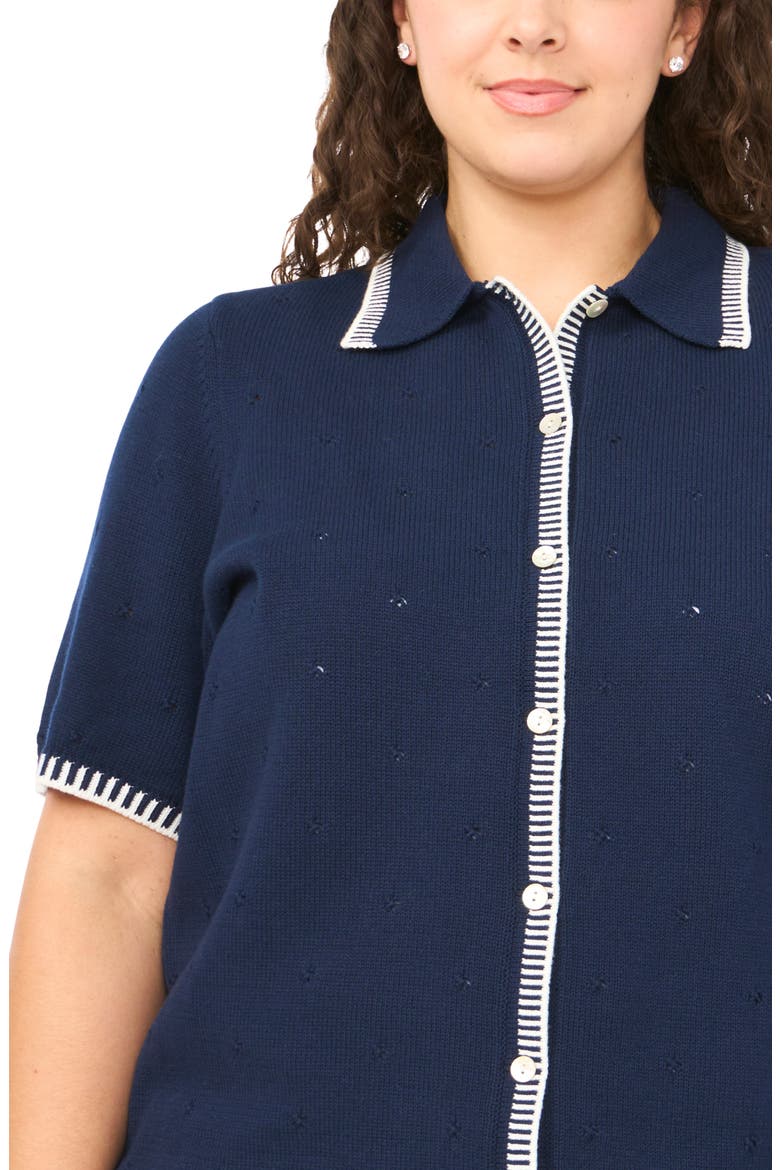 Pointelle Cotton Button-Up Sweater, Alternate, color, CLASSIC NAVY