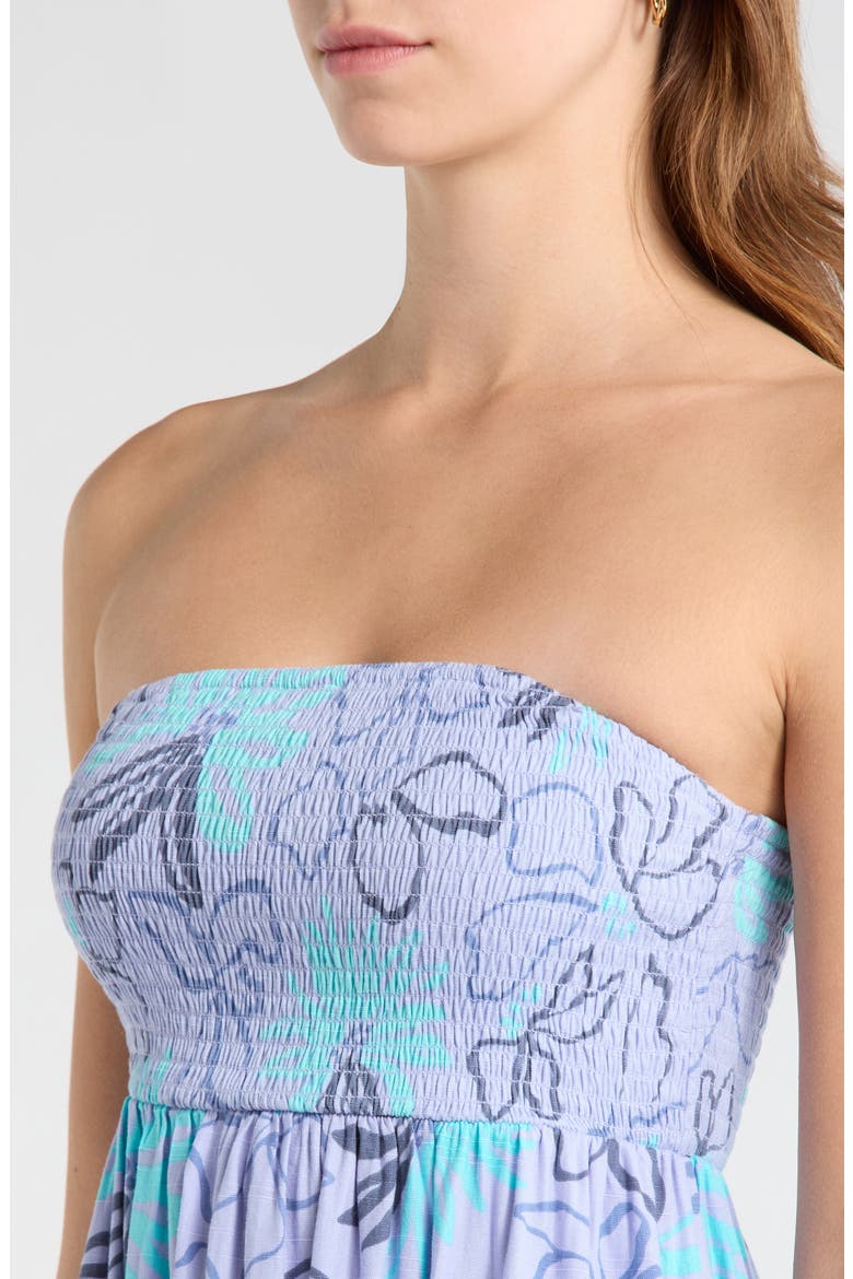 Tropical Daze Smocked Bodice Cotton Blend Midi Sundress, Alternate, color, TWILIGHT BLUE