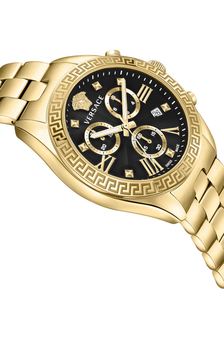 Versace Greca Chronograph Bracelet Watch, 40mm, Alternate, color, Ip Yellow Gold