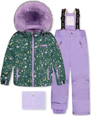 Deux par Deux Mini Flower Play Jacket & Reinforced Pants Two Piece Snowsuit