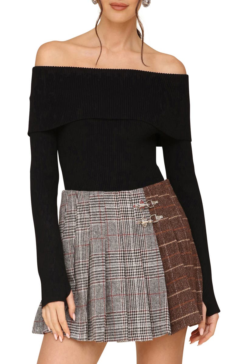 Avec Les Filles Rib Foldover Off the Shoulder Sweater Bodysuit, Main, color,