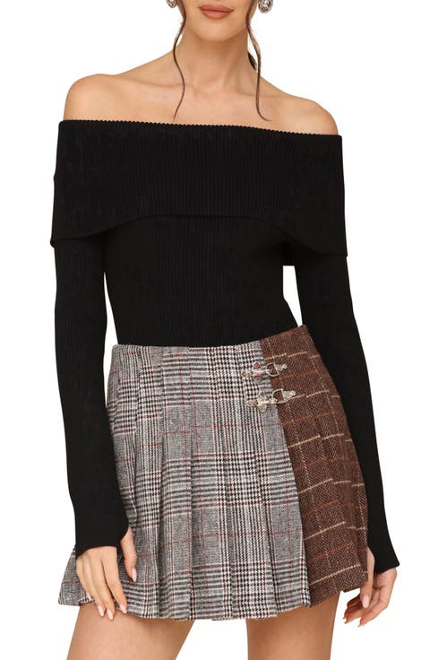 Rib Foldover Off the Shoulder Sweater Bodysuit