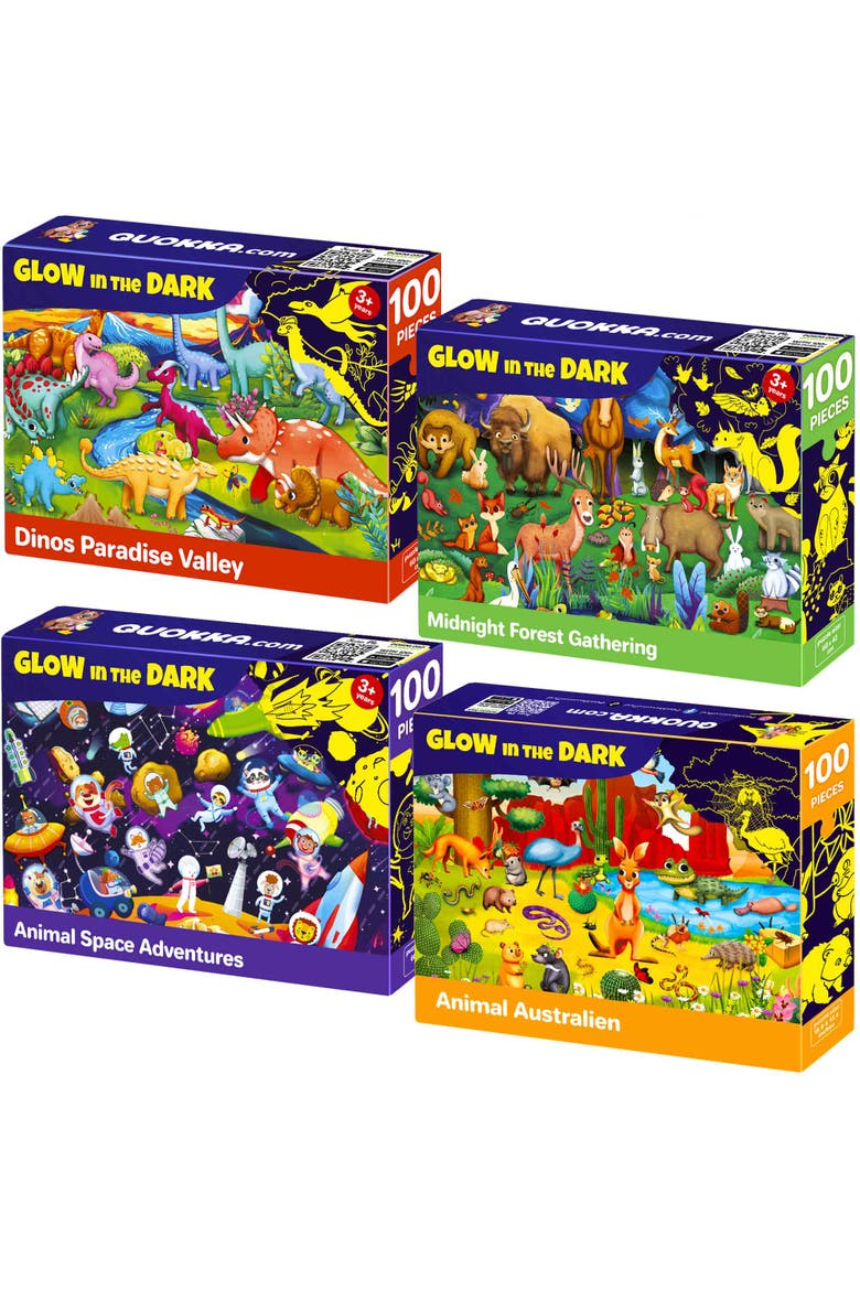 4x100 Piece Glow-in-The-Dark Kids Jigsaw Puzzles, Main, color, Dinos & Forest