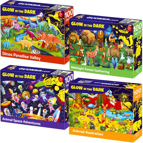 4x100 Piece Glow-in-The-Dark Puzzles for Kids