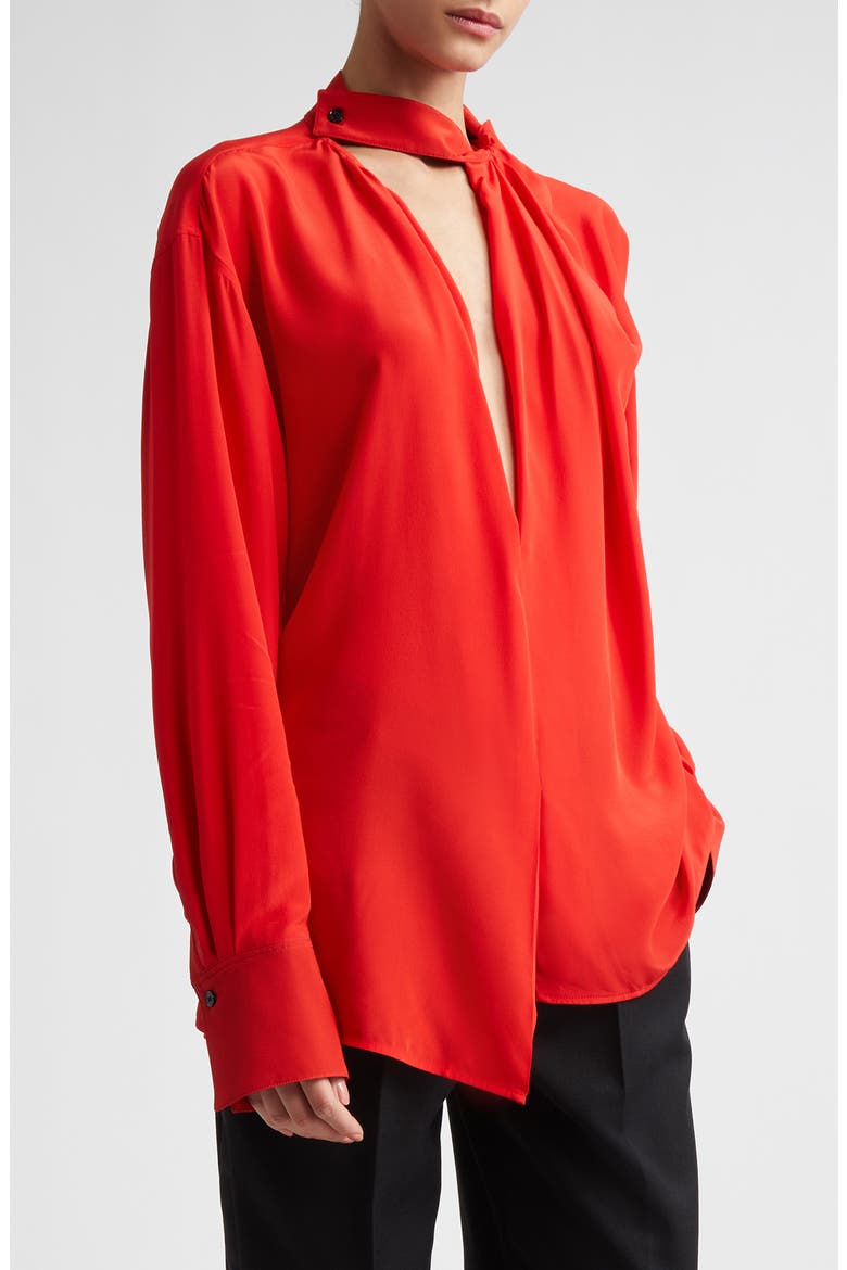 Drape Detail Silk Shirt, Main, color, CARDINAL RED