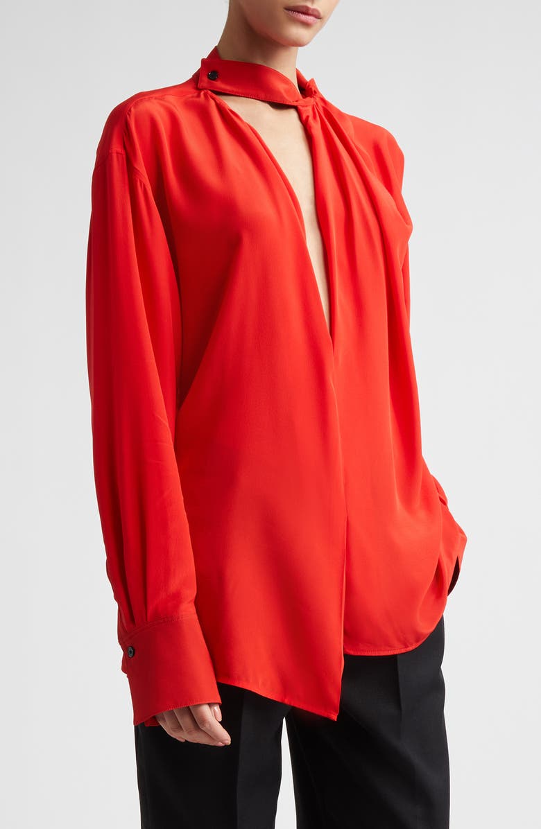 Victoria Beckham Drape Detail Silk Shirt, Main, color, Cardinal Red