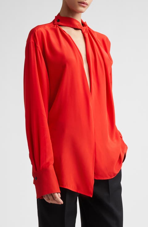 Drape Detail Silk Shirt