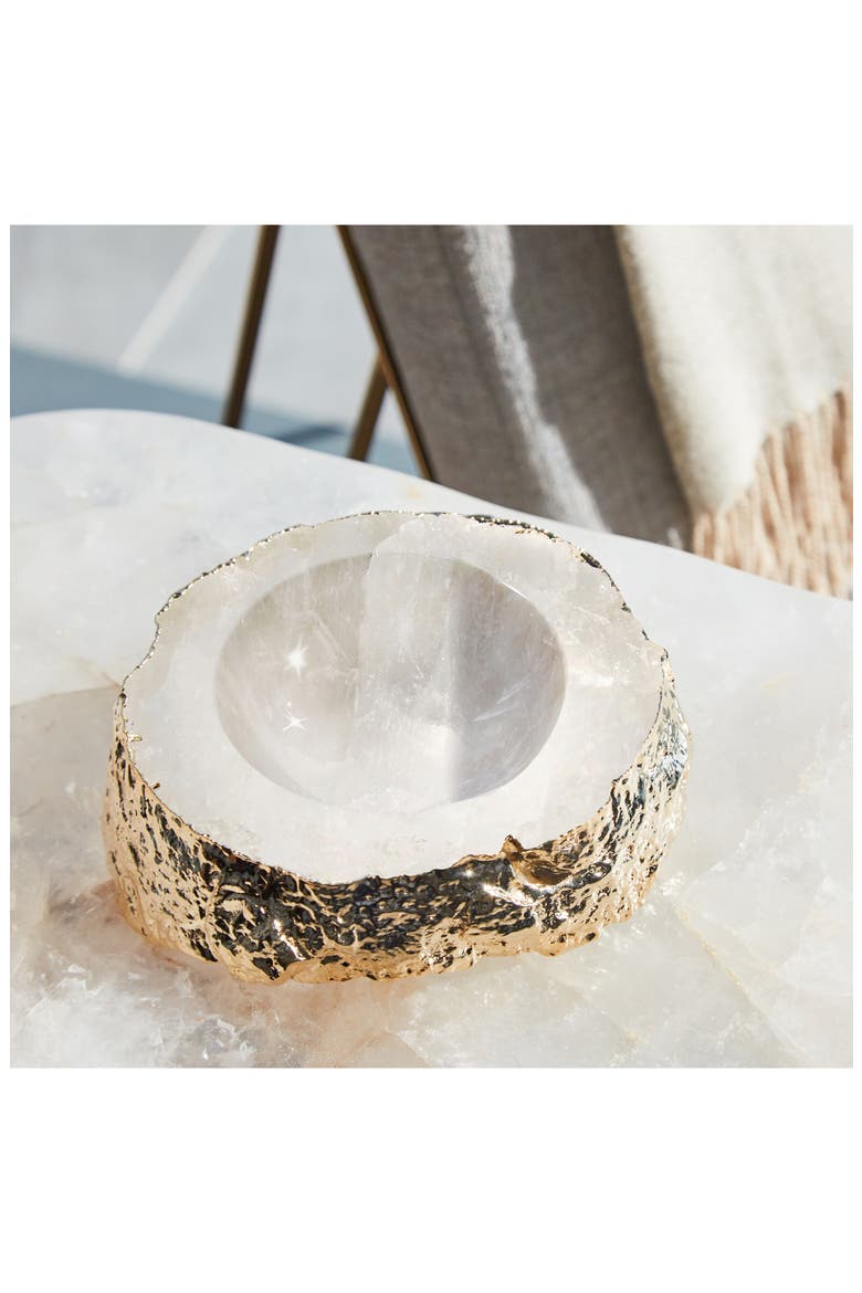 Casca Gold Trim Crystal Quartz Bowl, Alternate, color, CLEAR / WHITE AND GOLD