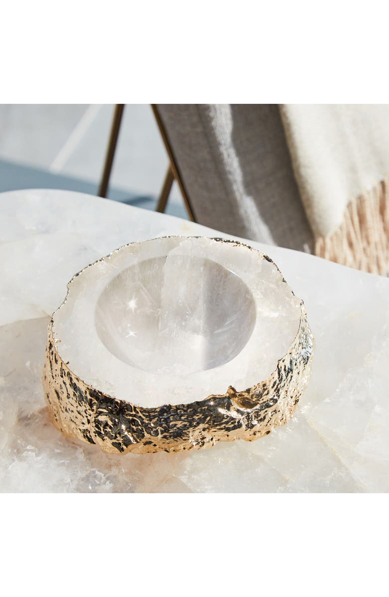 ANNA New York Casca Gold Trim Crystal Quartz Bowl, Alternate, color, Clear / White And Gold