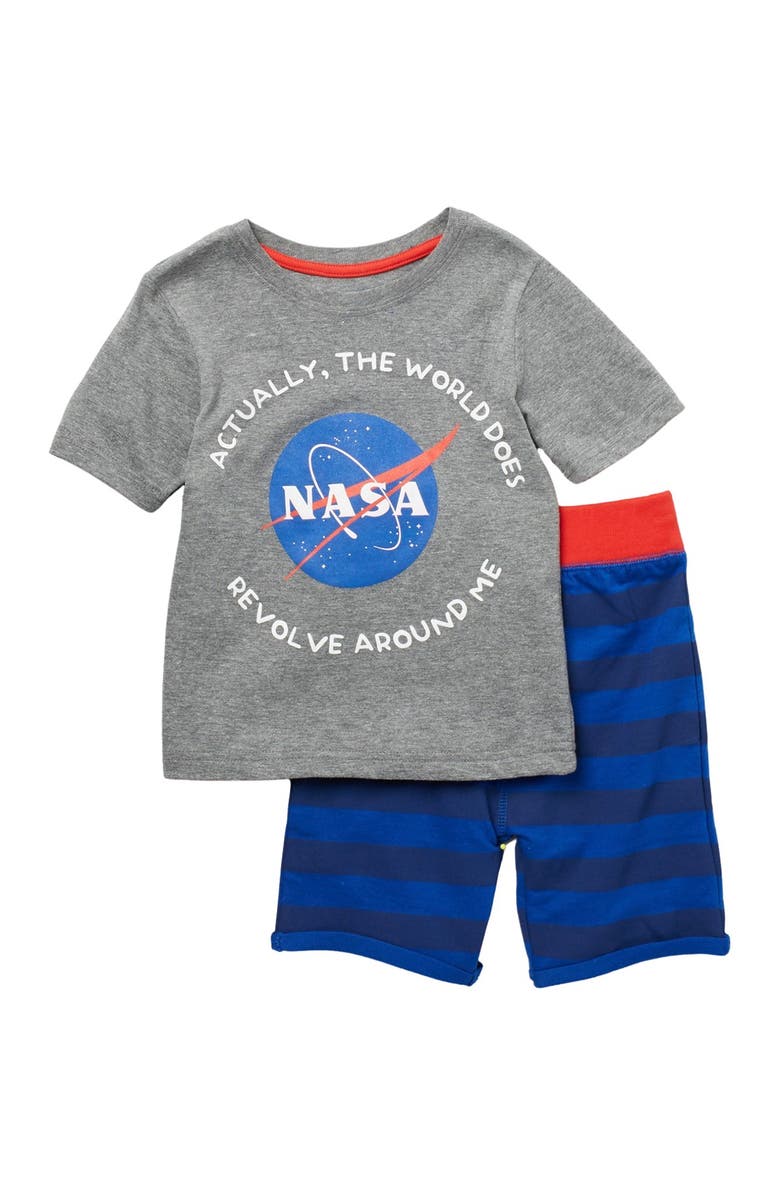 Happy Threads NASA Short Sleeve T-Shirt & Terry Shorts 2-Piece Set, Main, color, 