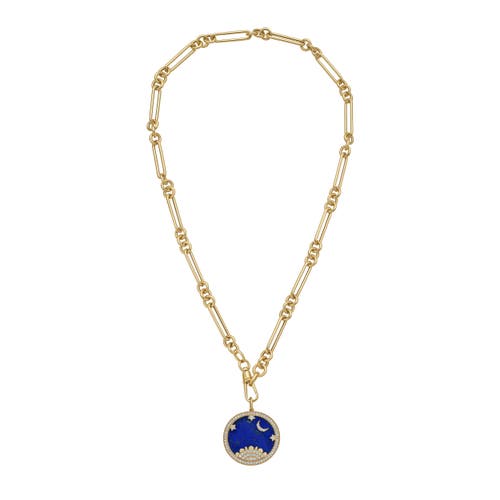 Shop Lionheart 14k Starry Night Lapis Medallion Trombone Necklace In Gold