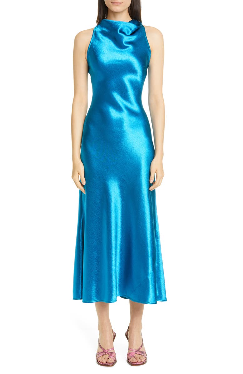 Sies Marjan Andy Cowl Neck Satin A-Line Midi Dress, Main, color,
