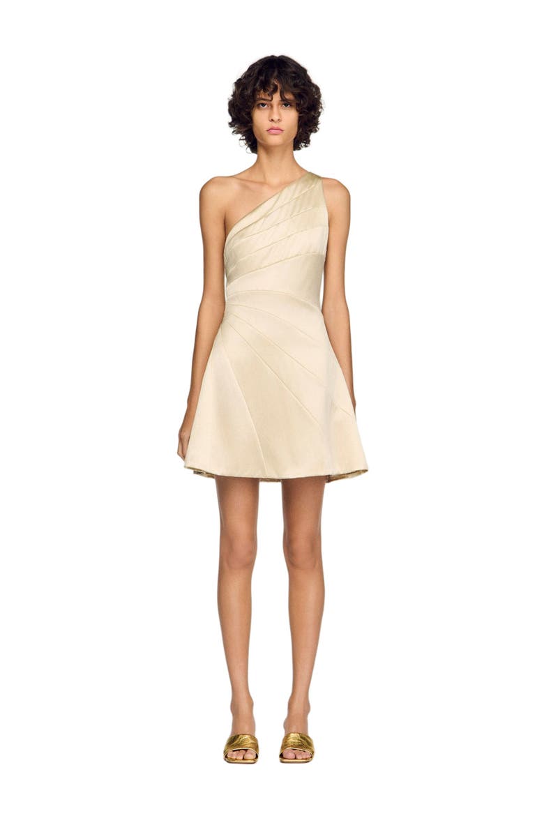 Short cutaway satin-effect dress, Alternate, color, Latte