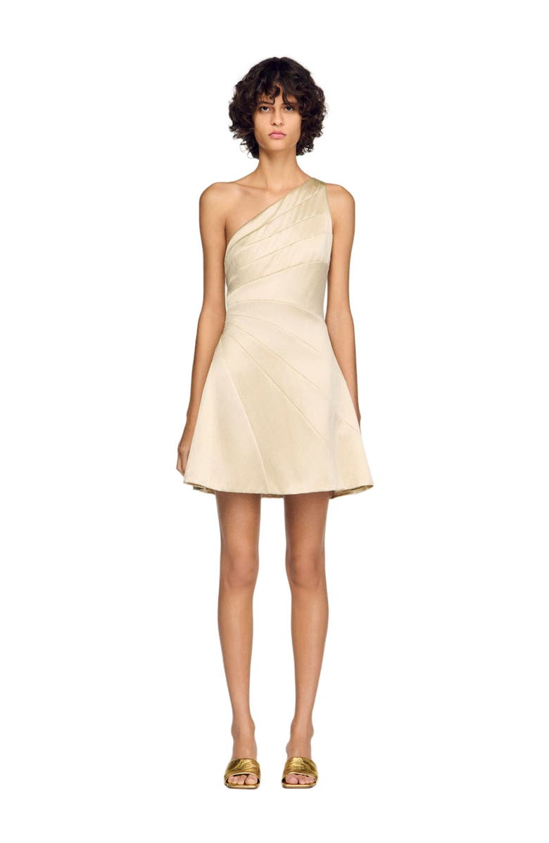 SANDRO Short cutaway satin-effect dress, Alternate, color, Latte